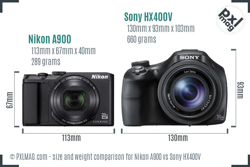 Nikon A900 vs Sony HX400V size comparison