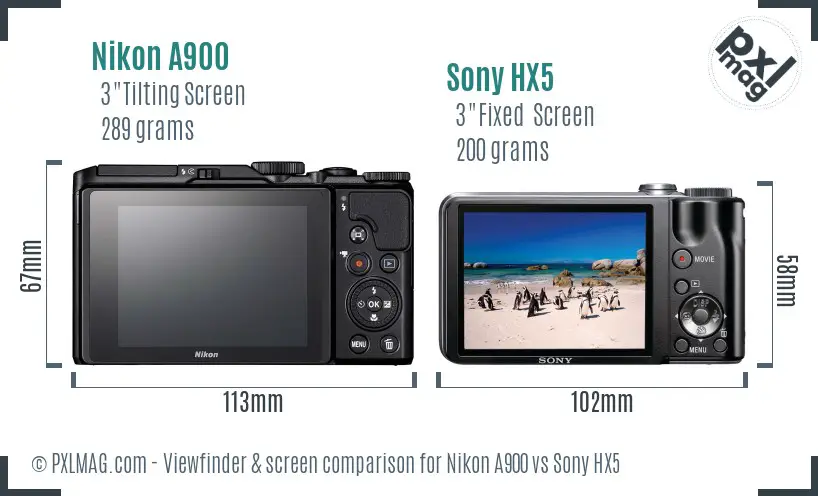 Nikon A900 vs Sony HX5 Screen and Viewfinder comparison Nikon A900 vs Sony HX5 Screen and Viewfinder comparison