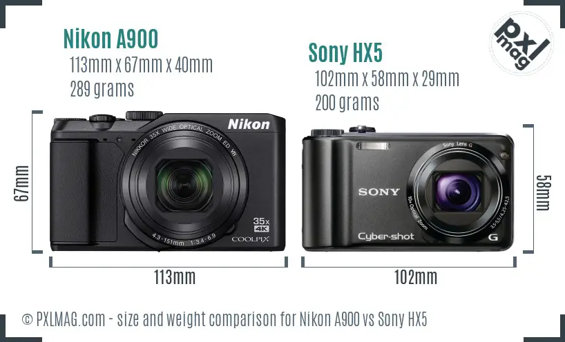 Nikon A900 vs Sony HX5 size comparison Nikon A900 vs Sony HX5 size comparison