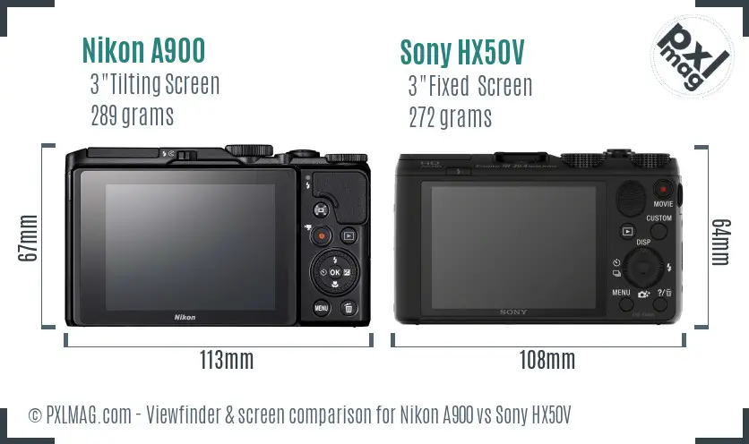 Nikon A900 vs Sony HX50V Screen and Viewfinder comparison