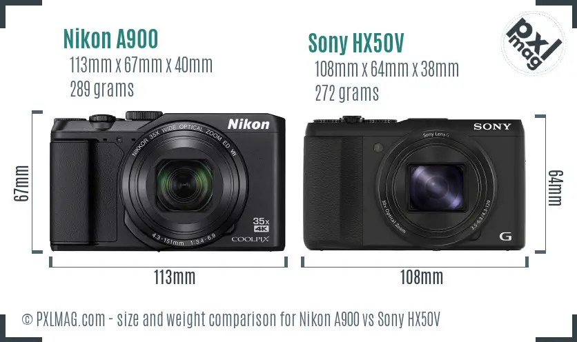 Nikon A900 vs Sony HX50V size comparison