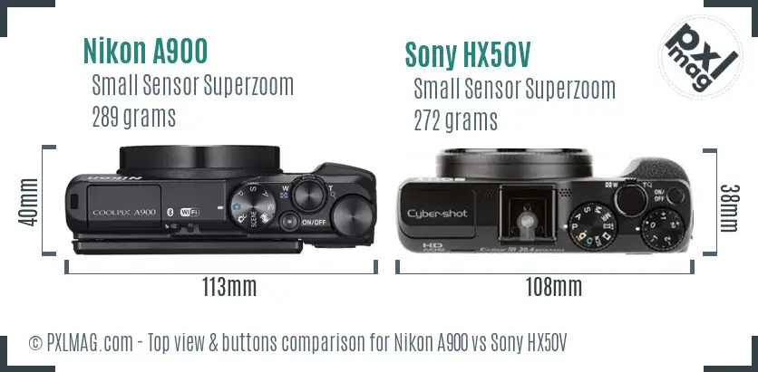 Nikon A900 vs Sony HX50V top view buttons comparison
