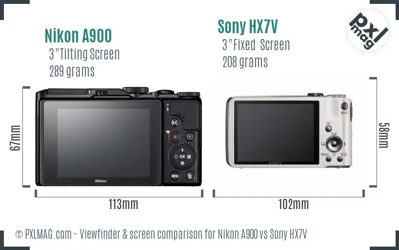 Nikon A900 vs Sony HX7V Screen and Viewfinder comparison