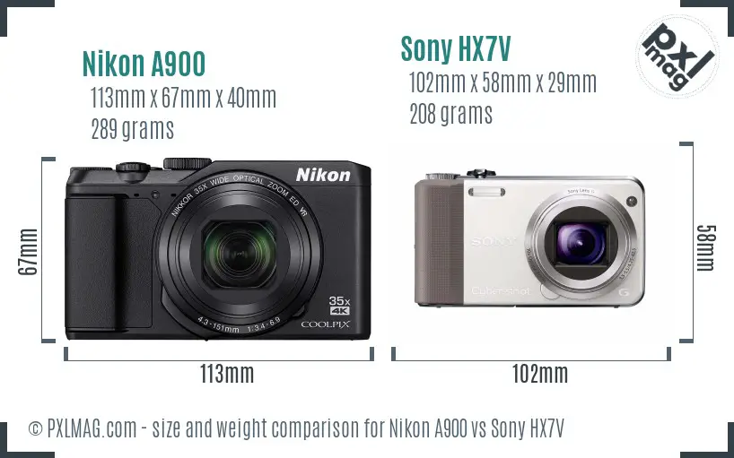 Nikon A900 vs Sony HX7V size comparison
