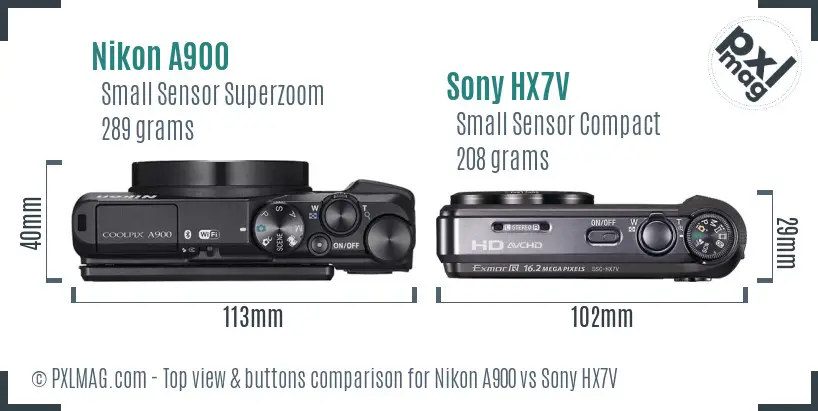 Nikon A900 vs Sony HX7V top view buttons comparison