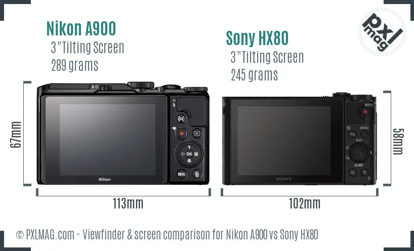 Nikon A900 vs Sony HX80 Screen and Viewfinder comparison