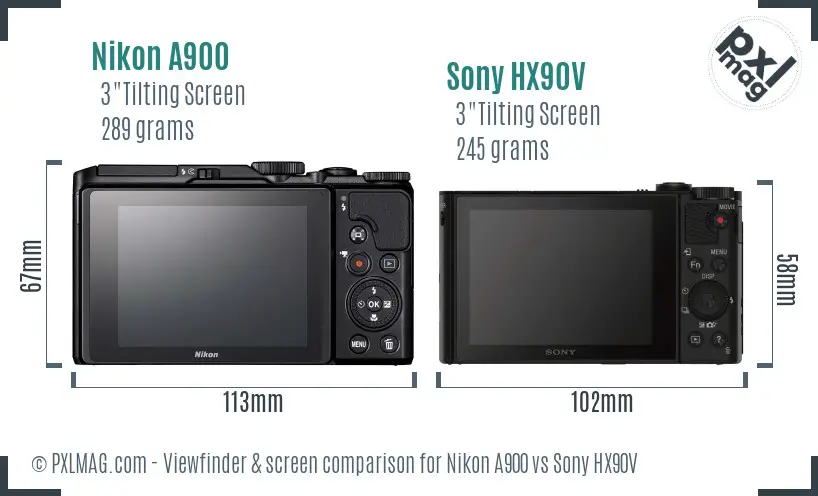 Nikon A900 vs Sony HX90V Screen and Viewfinder comparison
