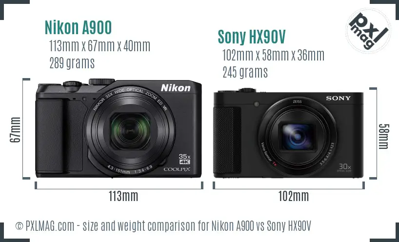 Nikon A900 vs Sony HX90V size comparison