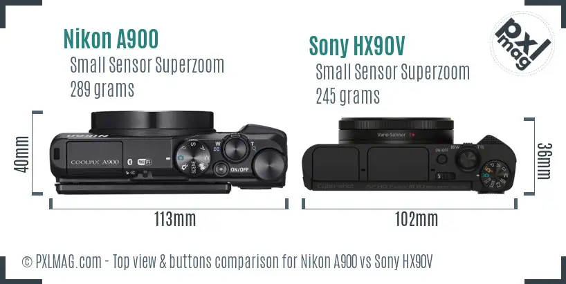 Nikon A900 vs Sony HX90V top view buttons comparison