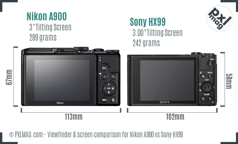 Nikon A900 vs Sony HX99 Screen and Viewfinder comparison