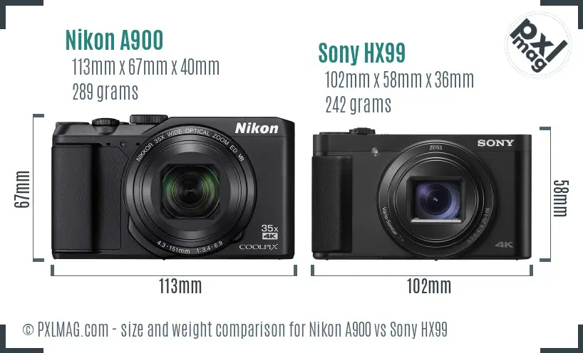 Nikon A900 vs Sony HX99 size comparison