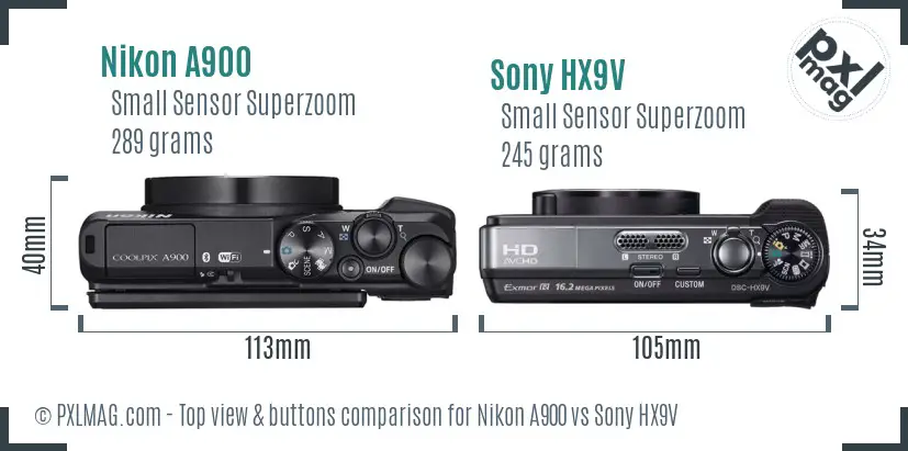 Nikon A900 vs Sony HX9V top view buttons comparison