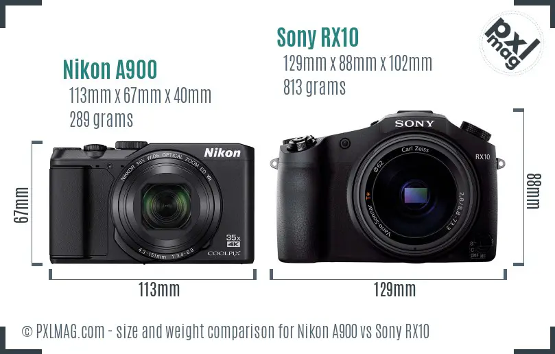 Nikon A900 vs Sony RX10 size comparison