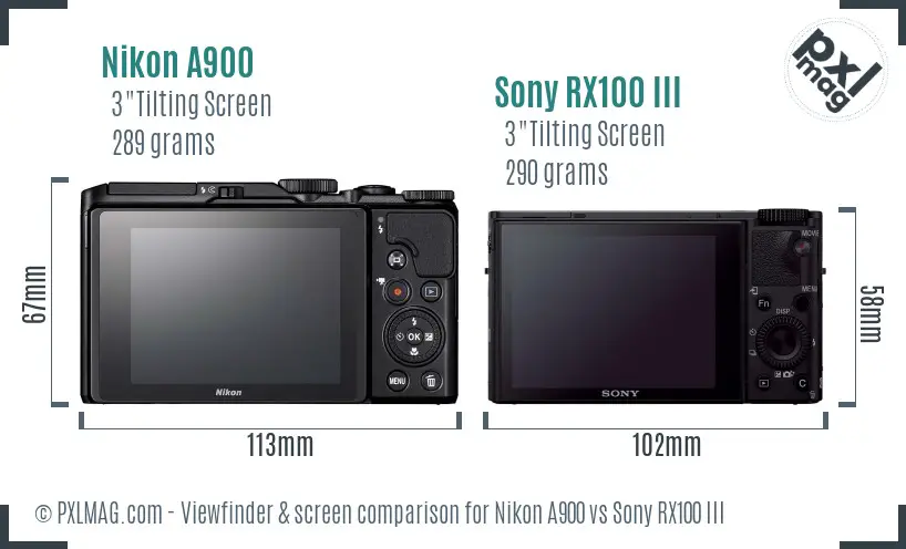 Nikon A900 vs Sony RX100 III Screen and Viewfinder comparison Nikon A900 vs Sony RX100 III Screen and Viewfinder comparison