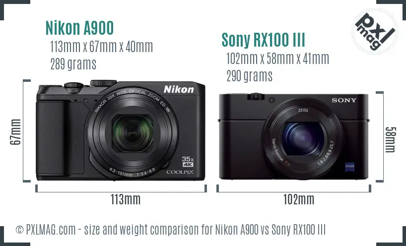 Nikon A900 vs Sony RX100 III size comparison Nikon A900 vs Sony RX100 III size comparison