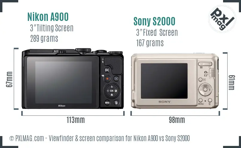 Nikon A900 vs Sony S2000 Screen and Viewfinder comparison