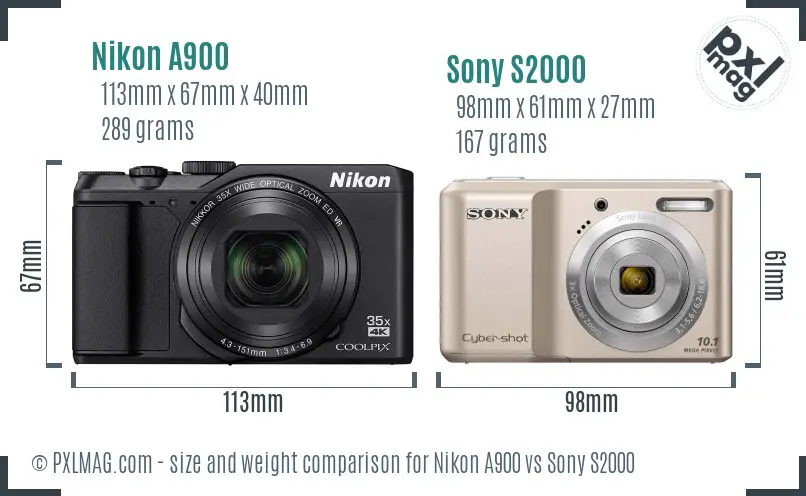Nikon A900 vs Sony S2000 size comparison