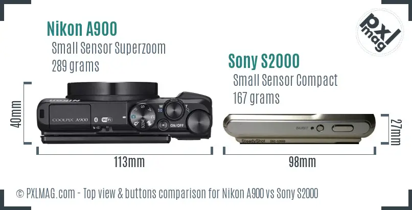 Nikon A900 vs Sony S2000 top view buttons comparison