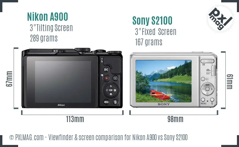 Nikon A900 vs Sony S2100 Screen and Viewfinder comparison