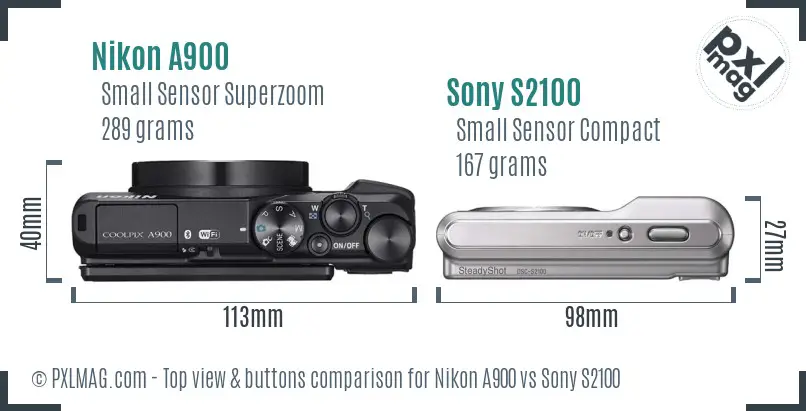 Nikon A900 vs Sony S2100 top view buttons comparison