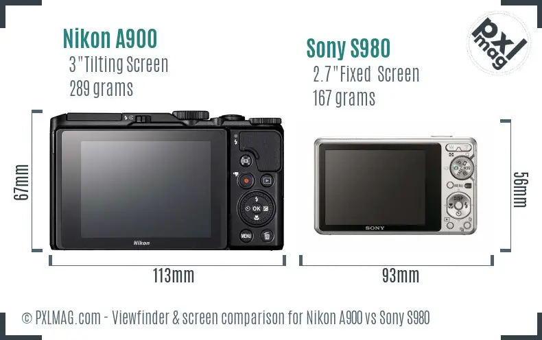 Nikon A900 vs Sony S980 Screen and Viewfinder comparison