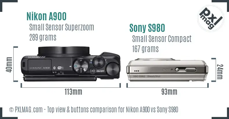 Nikon A900 vs Sony S980 top view buttons comparison