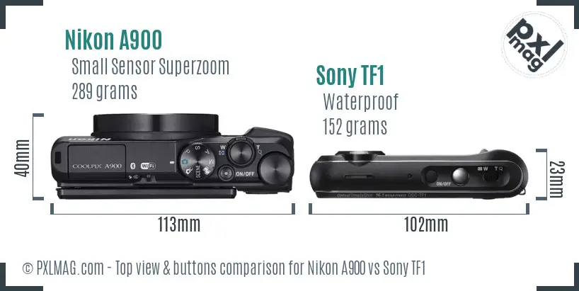 Nikon A900 vs Sony TF1 top view buttons comparison