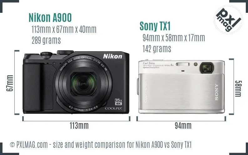 Nikon A900 vs Sony TX1 size comparison