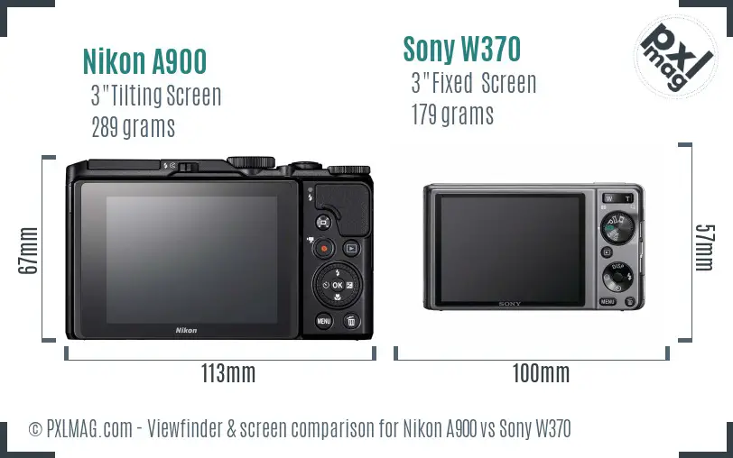 Nikon A900 vs Sony W370 Screen and Viewfinder comparison