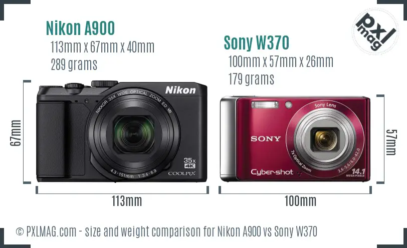 Nikon A900 vs Sony W370 size comparison