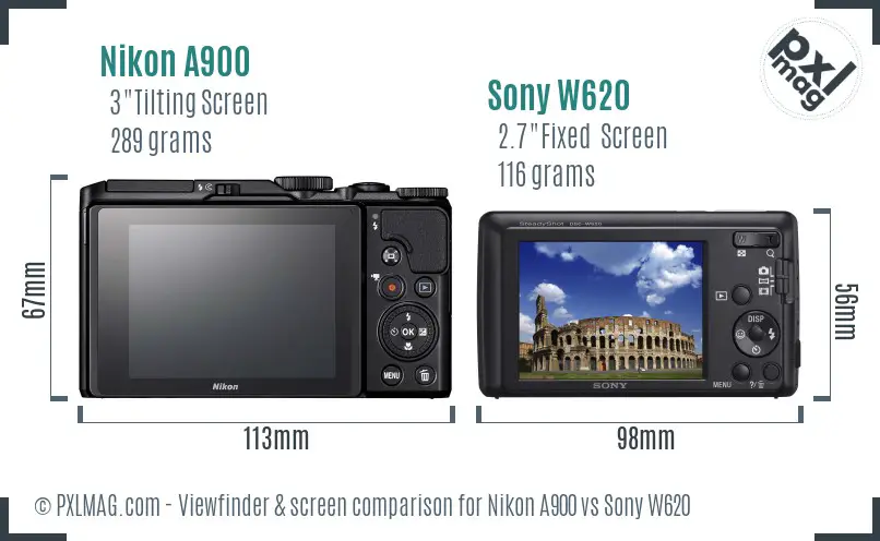 Nikon A900 vs Sony W620 Screen and Viewfinder comparison Nikon A900 vs Sony W620 Screen and Viewfinder comparison