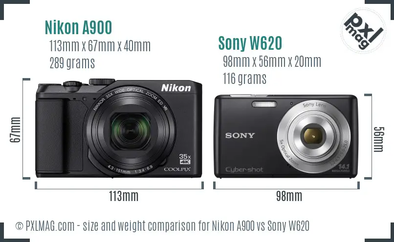 Nikon A900 vs Sony W620 size comparison Nikon A900 vs Sony W620 size comparison