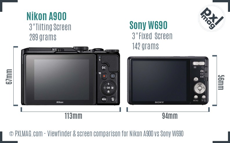 Nikon A900 vs Sony W690 Screen and Viewfinder comparison