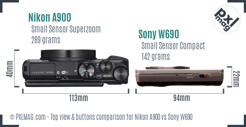 Nikon A900 vs Sony W690 top view buttons comparison