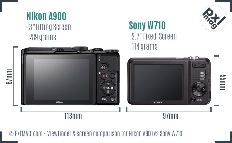 Nikon A900 vs Sony W710 Screen and Viewfinder comparison
