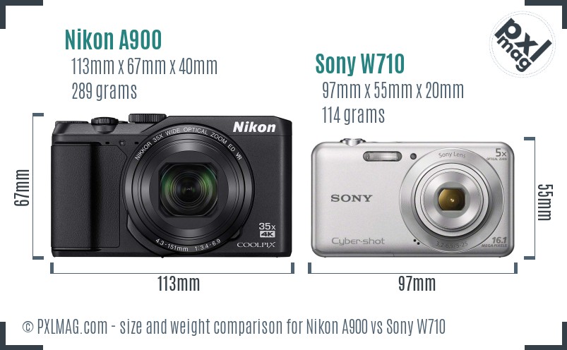 Nikon A900 vs Sony W710 size comparison Nikon A900 vs Sony W710 size comparison
