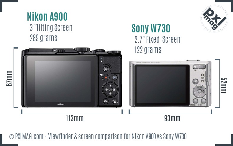 Nikon A900 vs Sony W730 Screen and Viewfinder comparison
