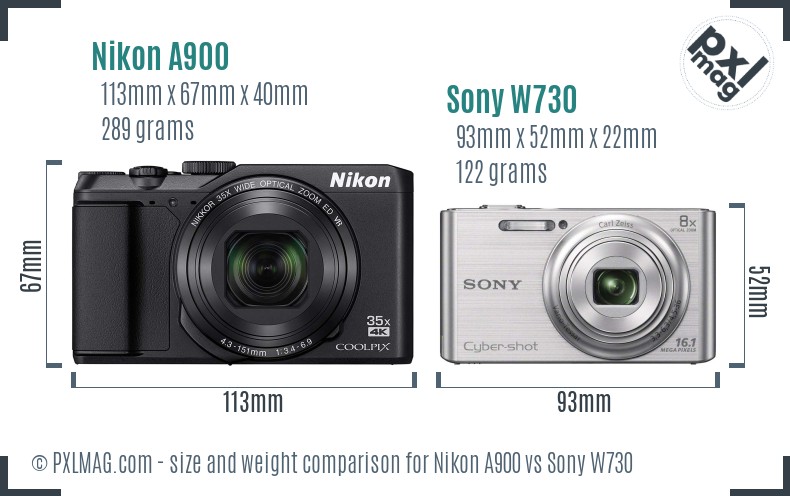 Nikon A900 vs Sony W730 size comparison Nikon A900 vs Sony W730 size comparison