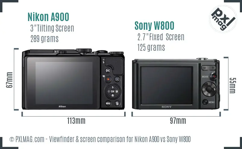 Nikon A900 vs Sony W800 Screen and Viewfinder comparison