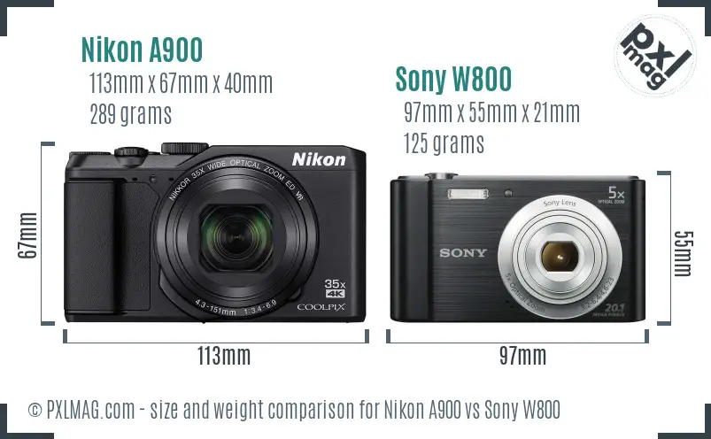 Nikon A900 vs Sony W800 size comparison