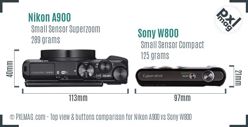 Nikon A900 vs Sony W800 top view buttons comparison
