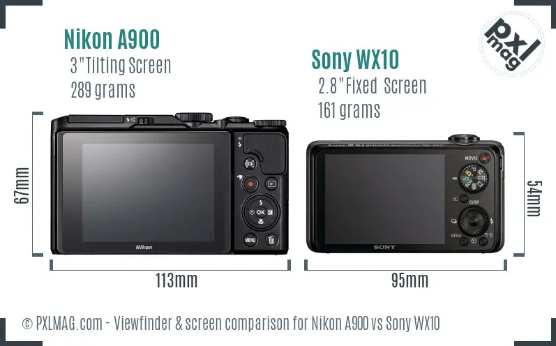 Nikon A900 vs Sony WX10 Screen and Viewfinder comparison