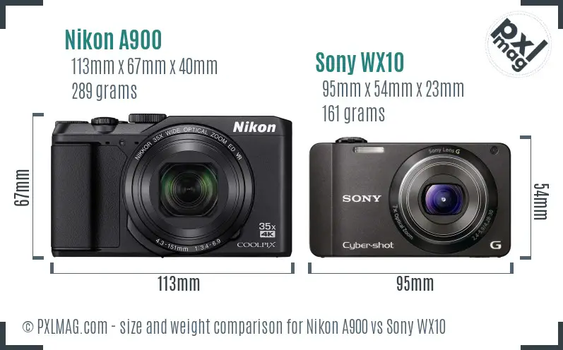 Nikon A900 vs Sony WX10 size comparison