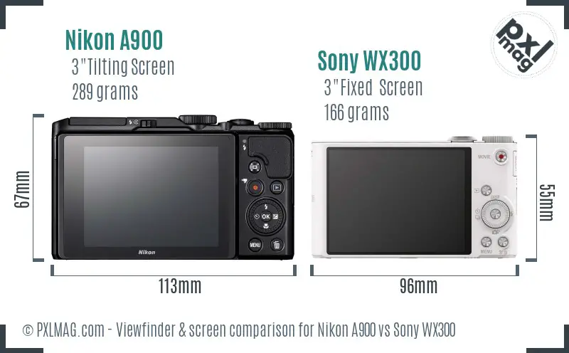 Nikon A900 vs Sony WX300 Screen and Viewfinder comparison