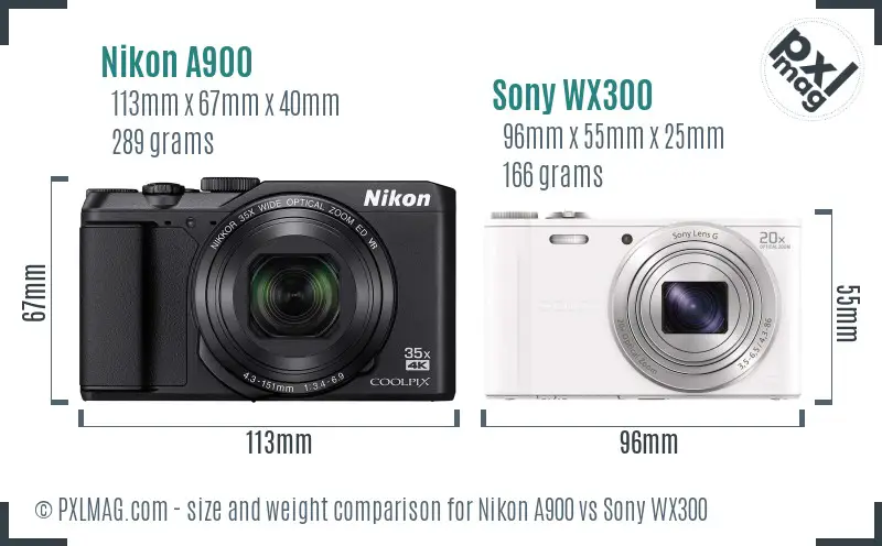 Nikon A900 vs Sony WX300 size comparison