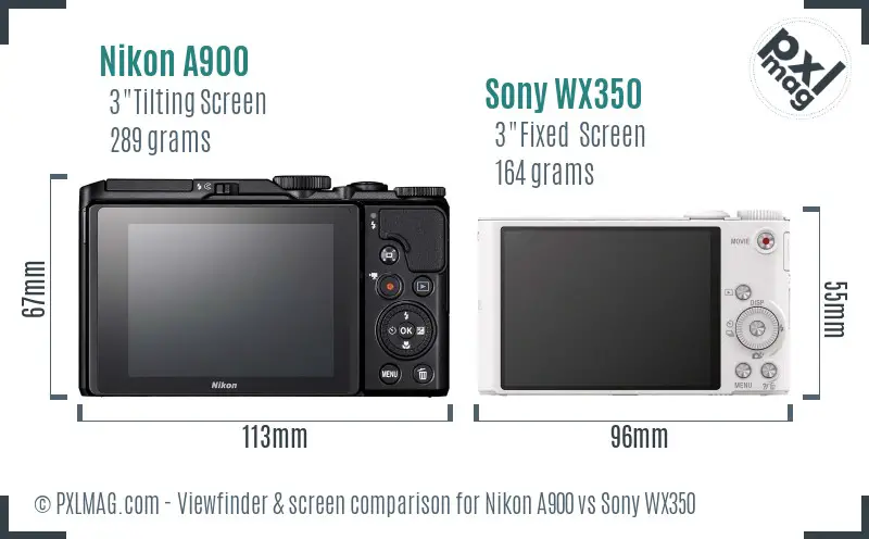 Nikon A900 vs Sony WX350 Screen and Viewfinder comparison