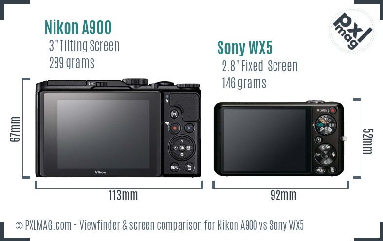 Nikon A900 vs Sony WX5 Screen and Viewfinder comparison