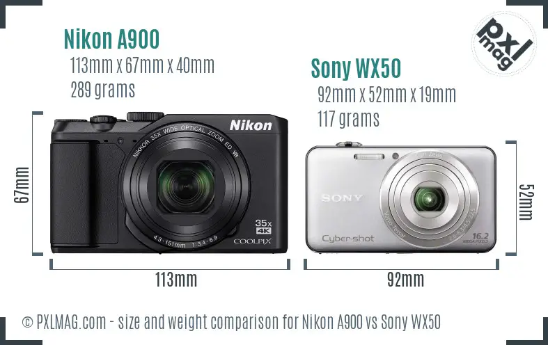 Nikon A900 vs Sony WX50 size comparison Nikon A900 vs Sony WX50 size comparison