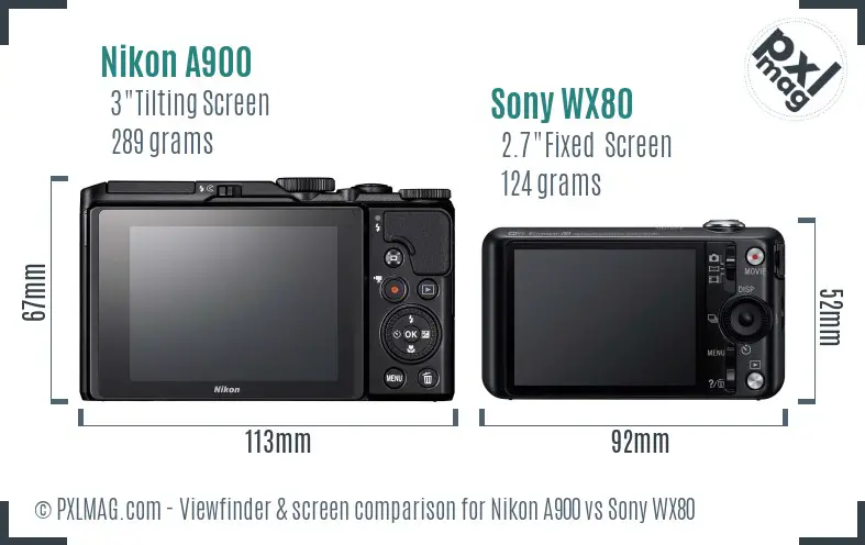 Nikon A900 vs Sony WX80 Screen and Viewfinder comparison