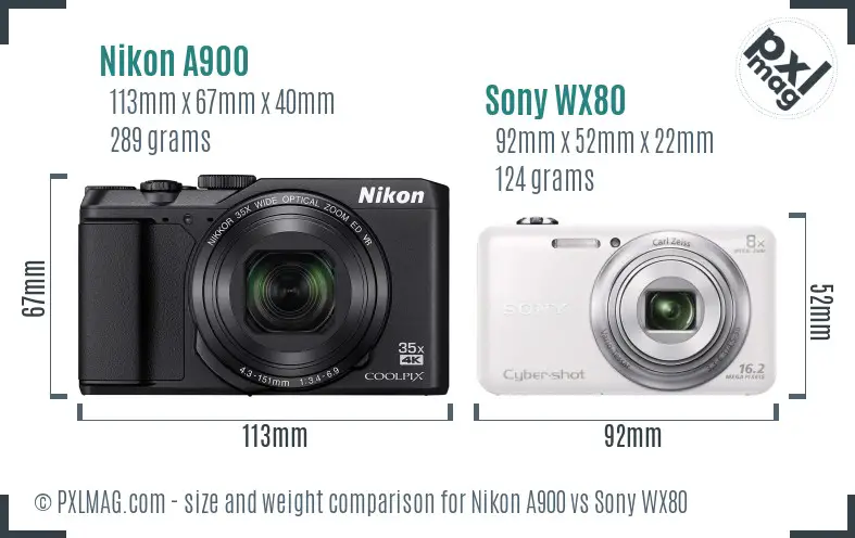 Nikon A900 vs Sony WX80 size comparison Nikon A900 vs Sony WX80 size comparison